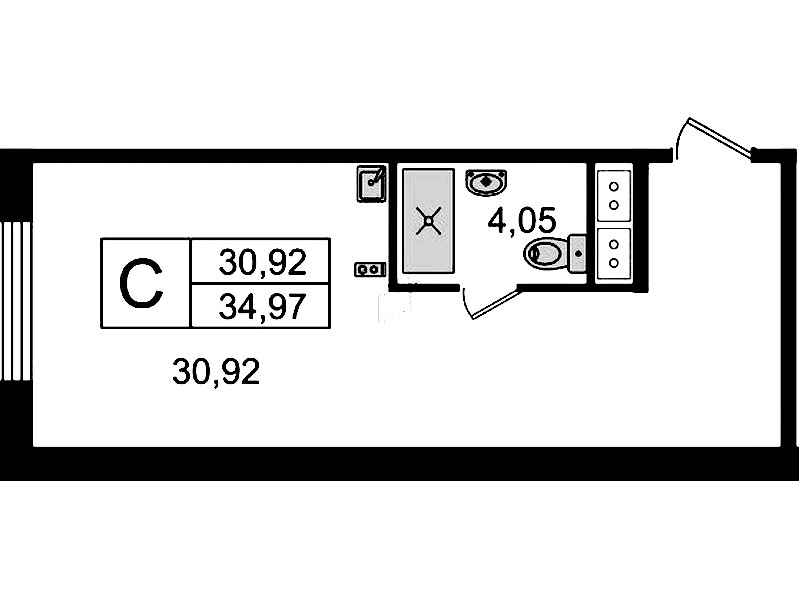 Квартира студия 34.97 м², 4/14 эт., Комплекс апартаментов «Ladozhsky Avenir»